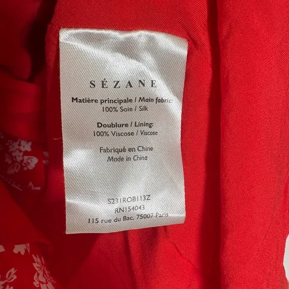 Sézane Norabel Silk Red Floral Mini Dress FR 34 XS Summer - Picture 6 of 7